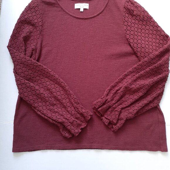Madewell Texture & Thread Eyelet Mix Ruffle-Sleeve Top in Wine Red Size L - Picture 7 of 12